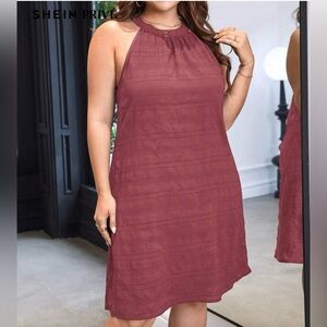 SHEIN Prive Wine Halter Mini Dress